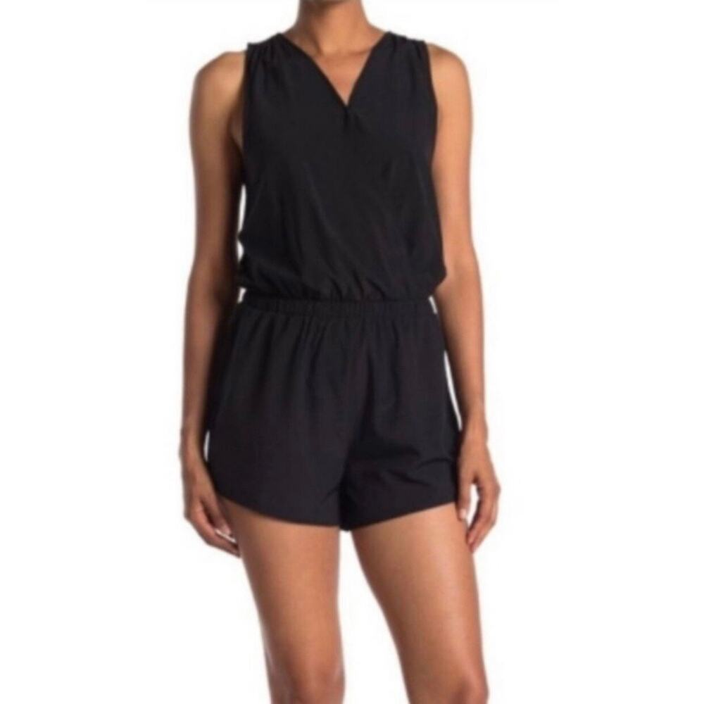 Zella Black Lightweight Drawstring Waist Romper L NWT